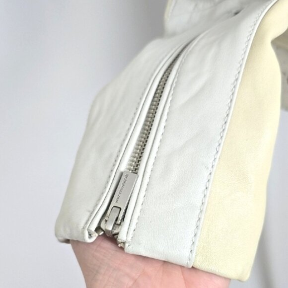 BCBGMAXAZRIA Women's Cream Quilted Biker Leather Lined Jacket Zippers Size Small - Picture 6 of 16